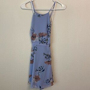 Lulus blue floral open-back a-line dress size S